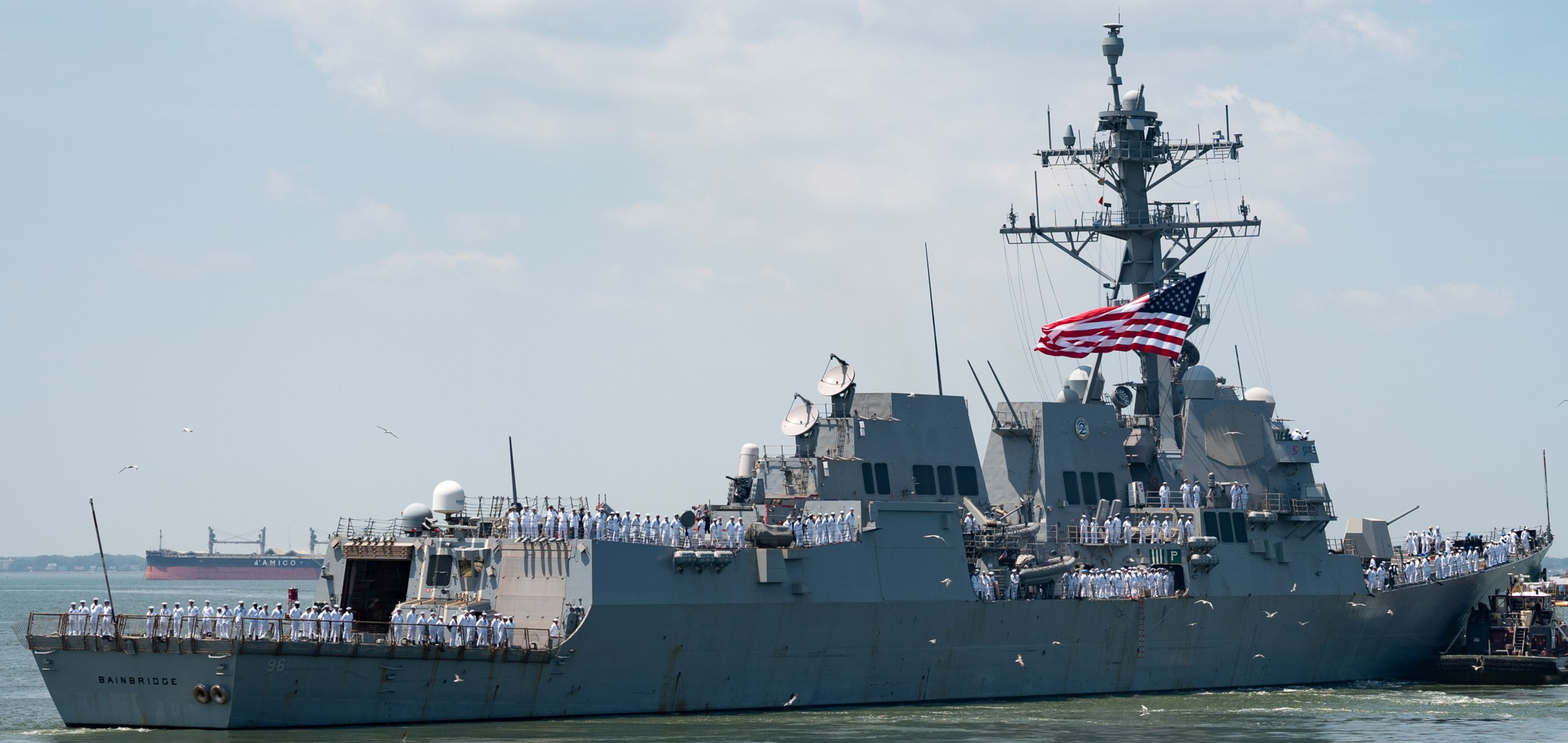 uss bainbridge ddg-96 guided missile destroyer departing naval station norfolk june 2025
