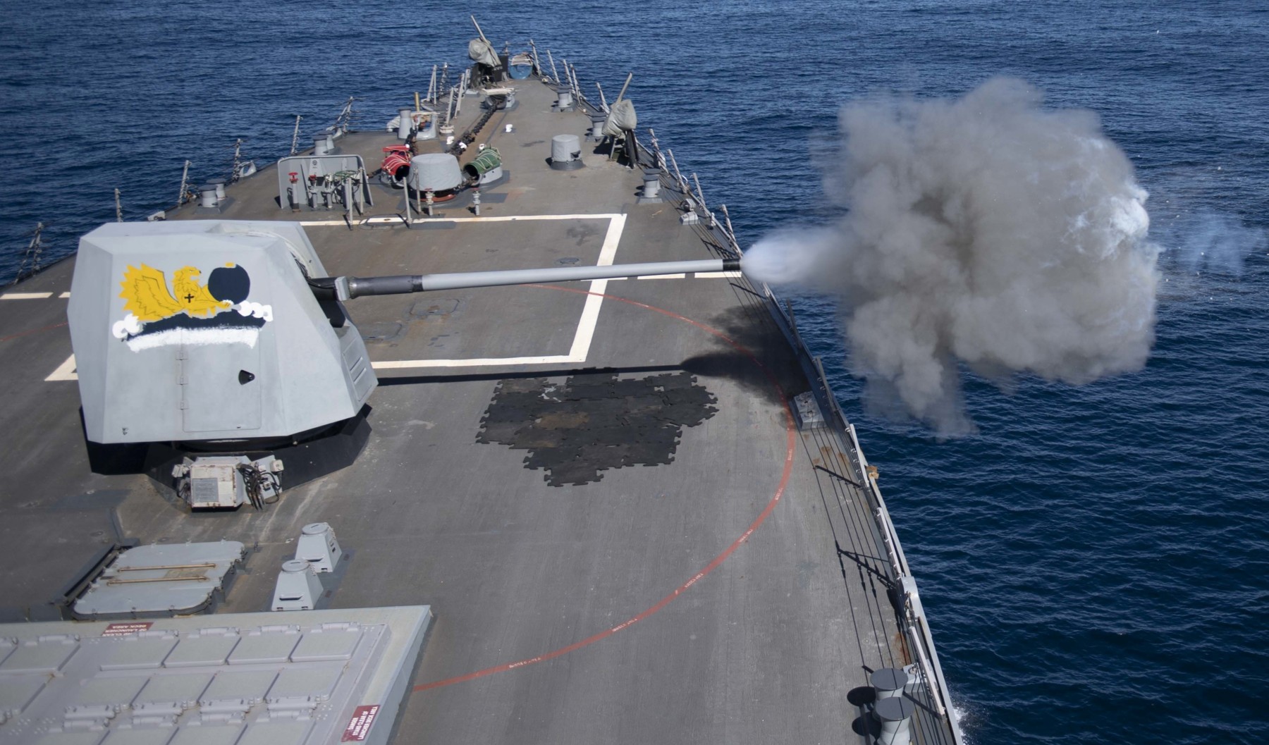 ddg-98 uss forrest sherman arleigh burke class guided missile destroyer aegis us navy mk.45 gun fire 68