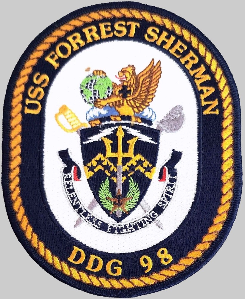 ddg-98 uss forrest sherman insignia crest patch badge arleigh burke class guided missile destroyer aegis us navy 02p