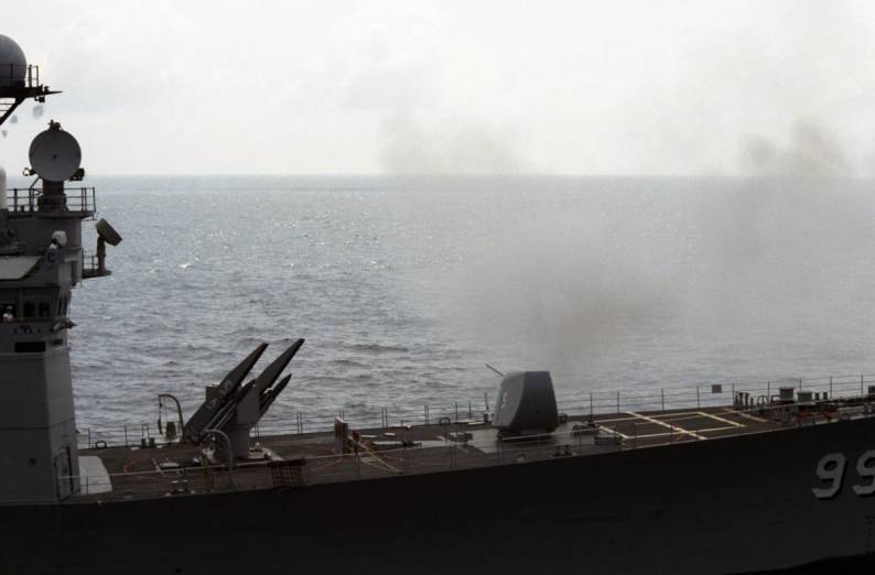 DDG-994 USS Callaghan fires her Mk-45 gun