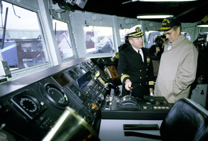president George H. W. Bush aboard USS Aubrey Fitch FFG-34