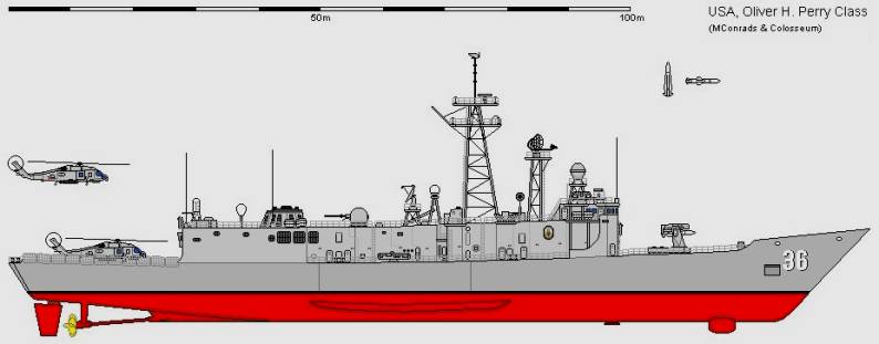 Oliver Hazard Perry class guided missile frigate FFG long hull