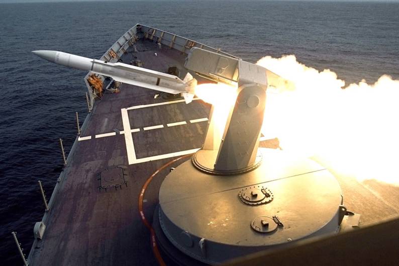 USS George Philip FFG-12 fires a standard missile SM-1MR from her Mk-13 missile launcher
