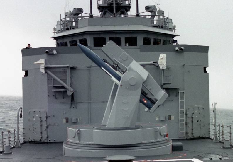 Mk-13 missile launcher with standard missile SM-1R aboard USS Halyburton FFG-40