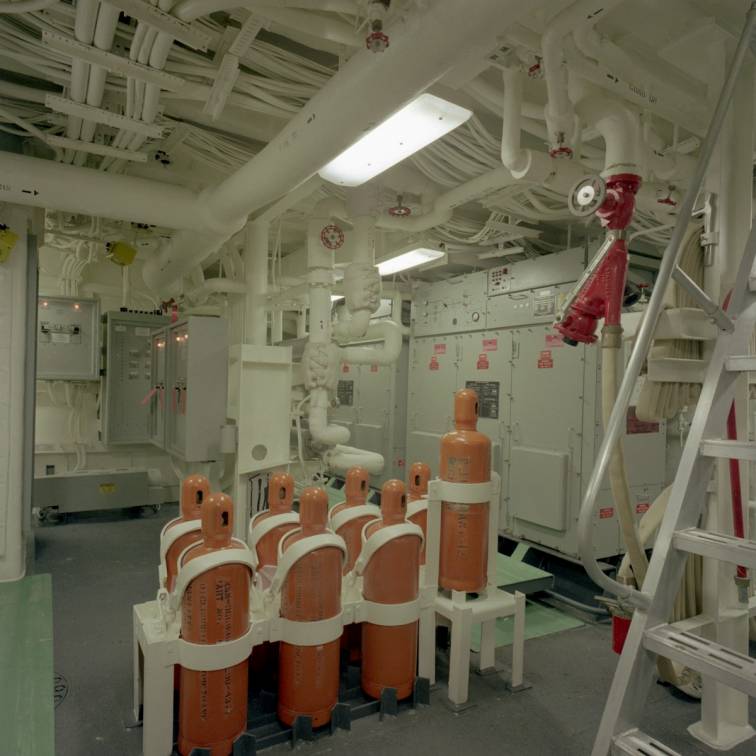 air conditioning machinery room aboard USS Reuben James FFG-57