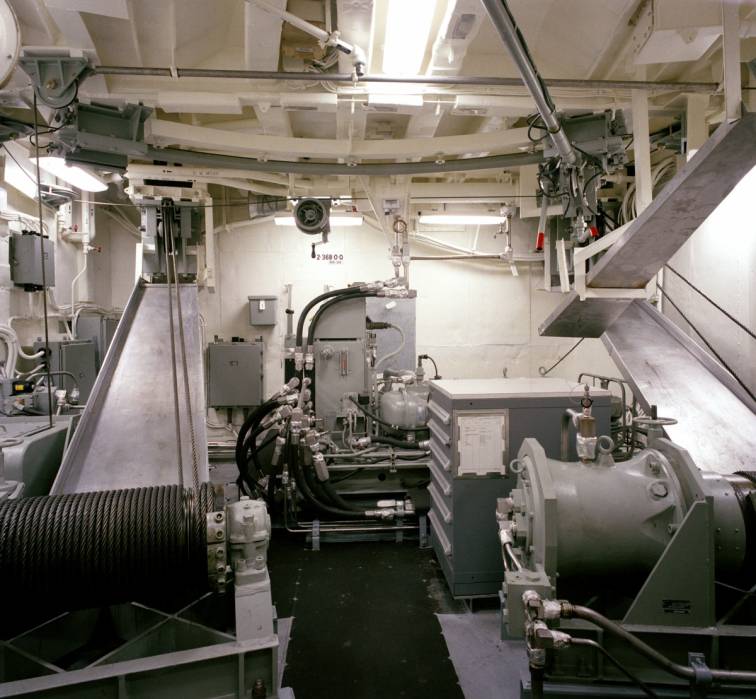 helicopter haul-down and traverse machinery room aboard USS Ford FFG-54