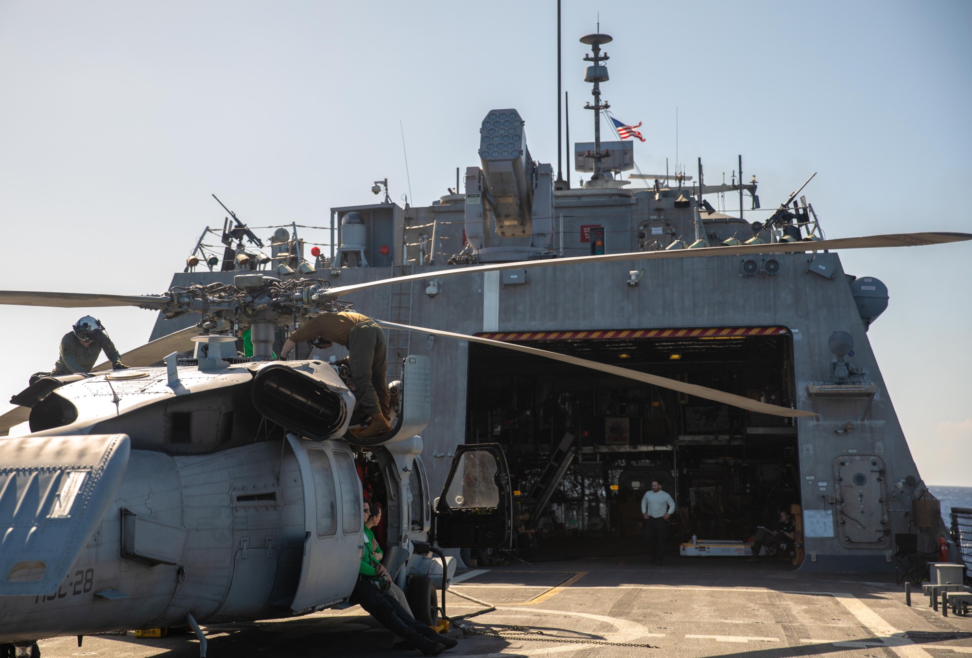 lcs-15 uss billings freedom class littoral combat ship us navy 73 mh-60s seahawk hangar