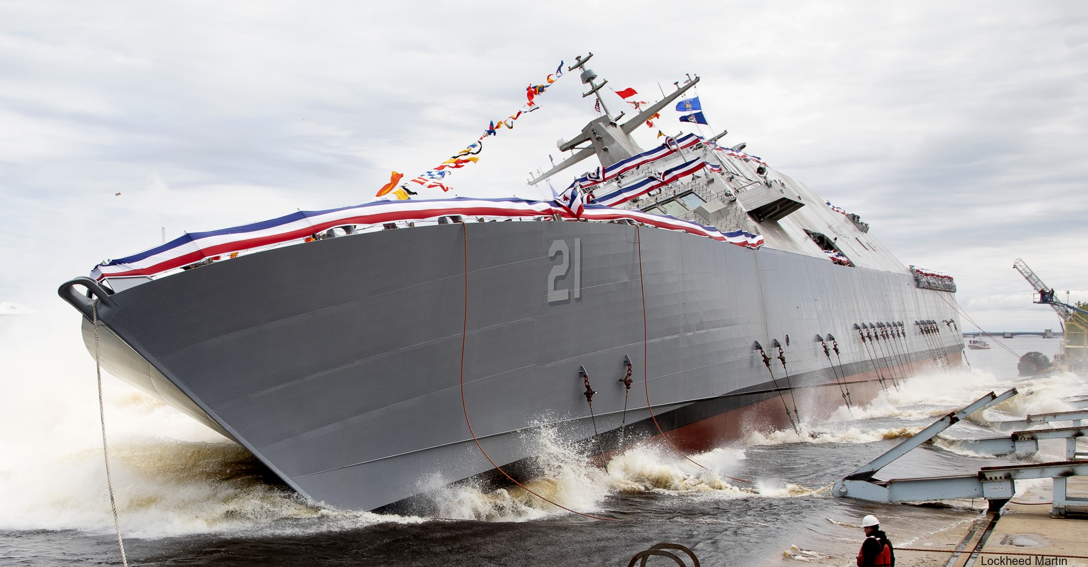 lcs-21 uss minneapolis saint paul freedom class littoral combat ship us navy christening launching marinette marine 19