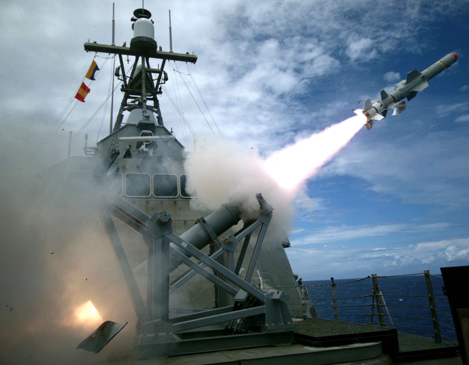 lcs-4 uss coronado independence class littoral combat ship us navy 09 rgm-84 harpoon ssm missile exercise