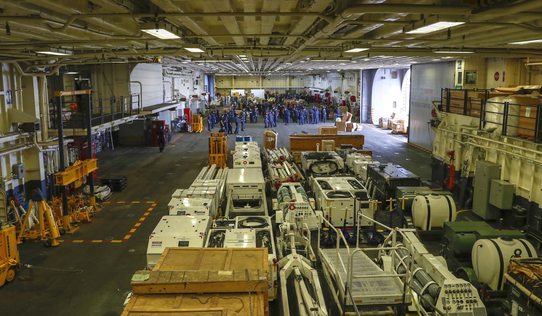 lha-7 uss tripoli america class amphibious assault ship landing us navy hangar deck bay 14