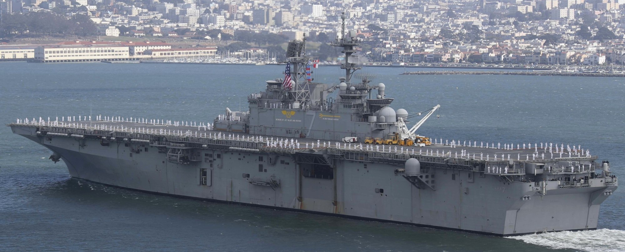 lha-7 uss tripoli america class amphibious assault ship landing us navy san francisco fleet week 31