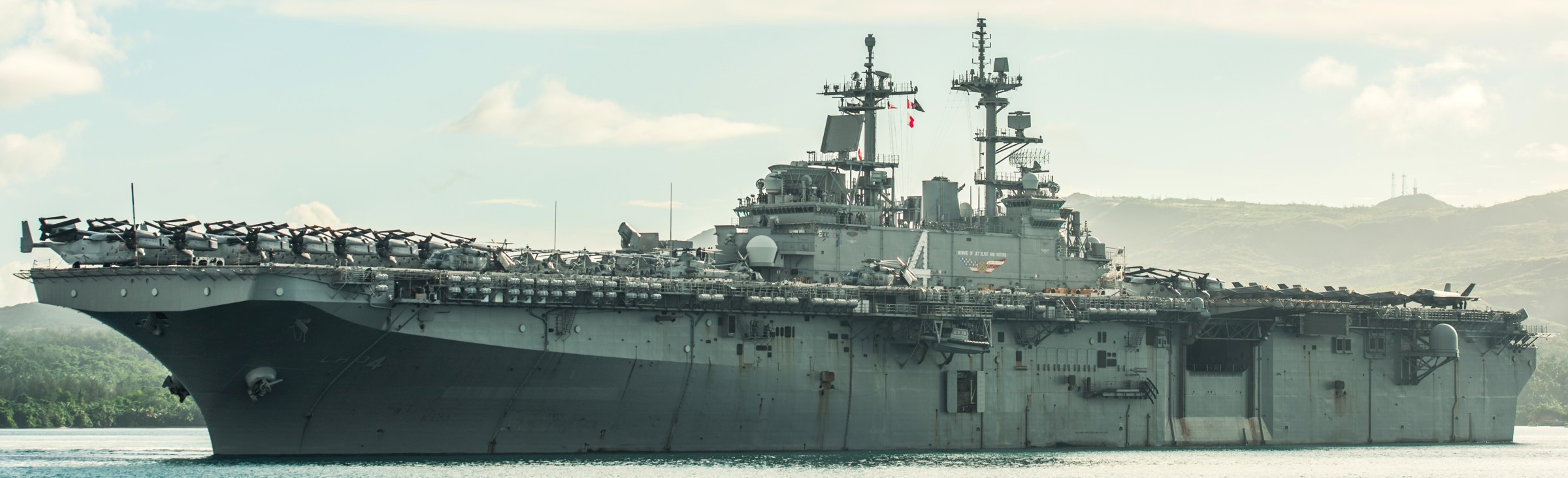 lhd-4 uss boxer wasp class amphibious assault ship landing helicopter dock vmm-165rein naval base guam apra harbor 2024 180