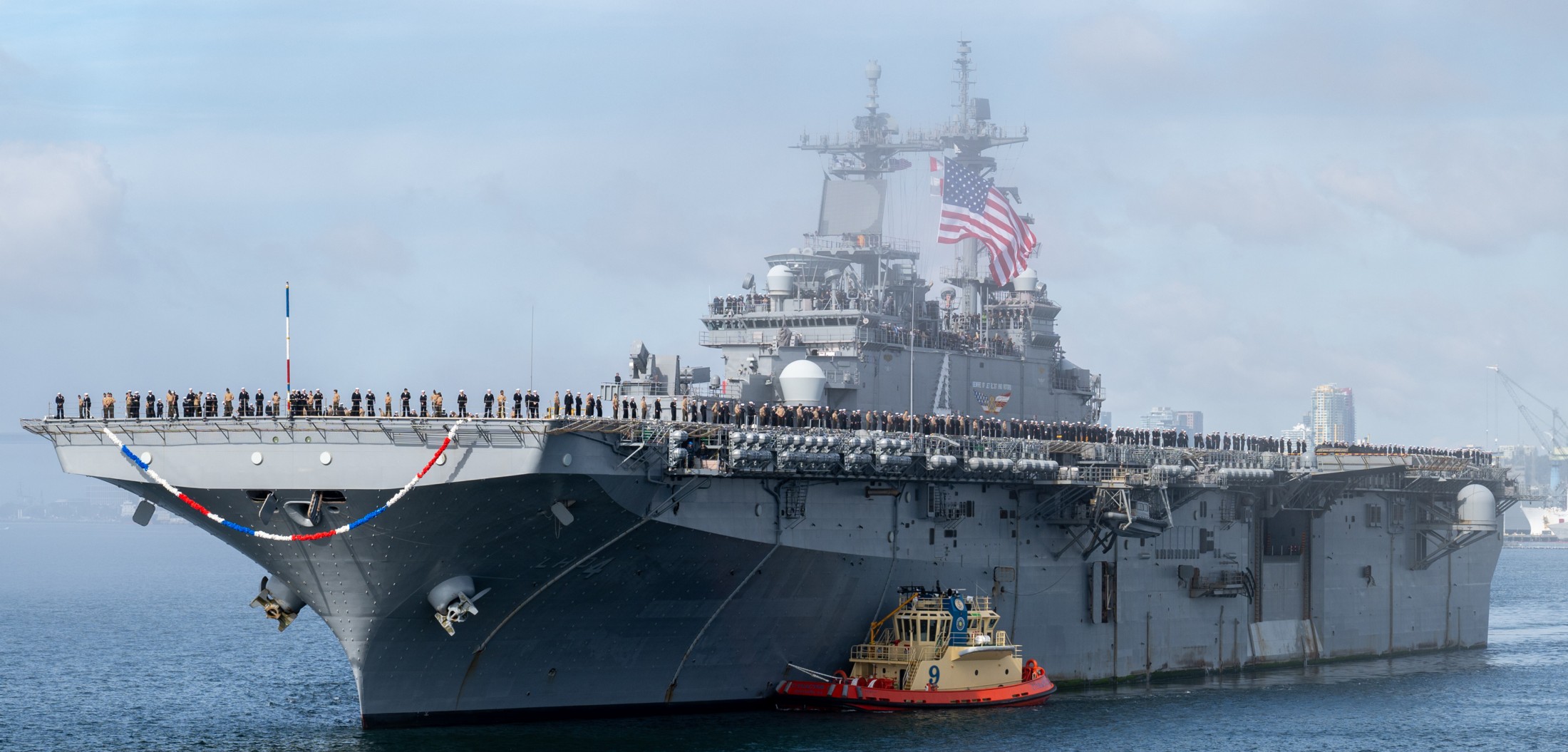 lhd-4 uss boxer wasp class amphibious assault ship landing helicopter dock returning san diego california 2024 november