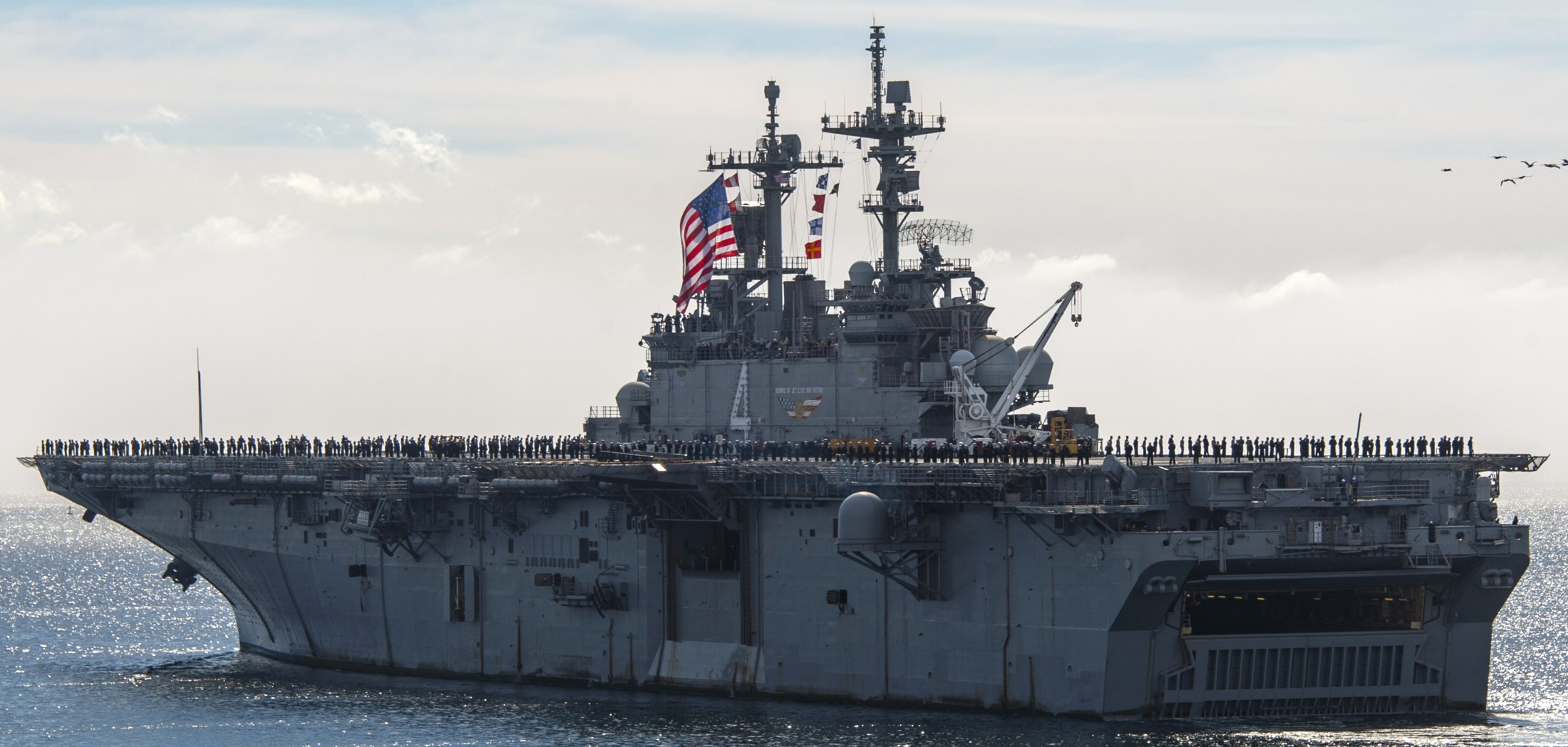 lhd-4 uss boxer wasp class amphibious assault ship landing helicopter dock returning naval base san diego 2024 183