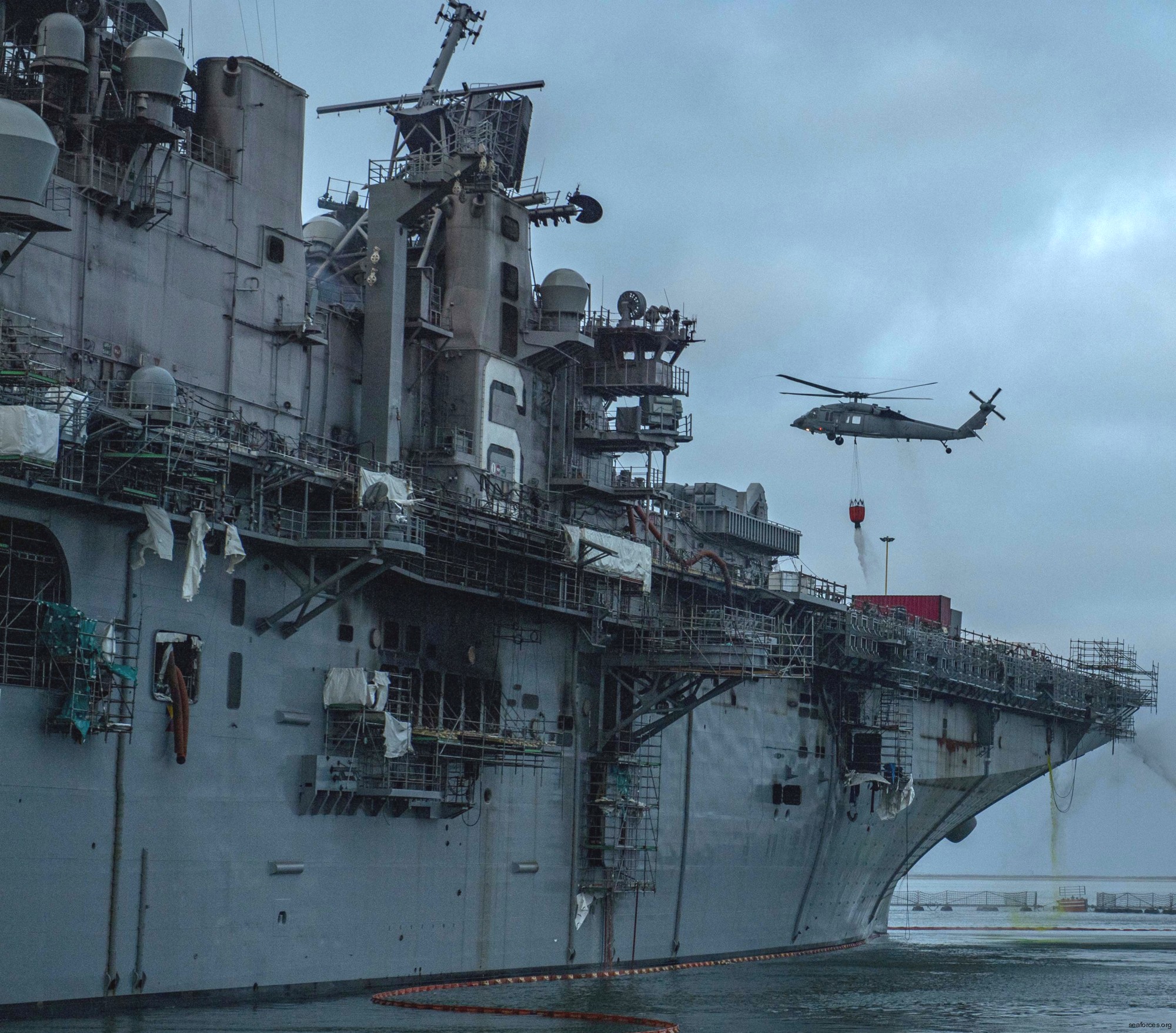 uss bonhomme richard lhd-6 fire naval base san diego amphibious assault landing ship helicopter dock 46