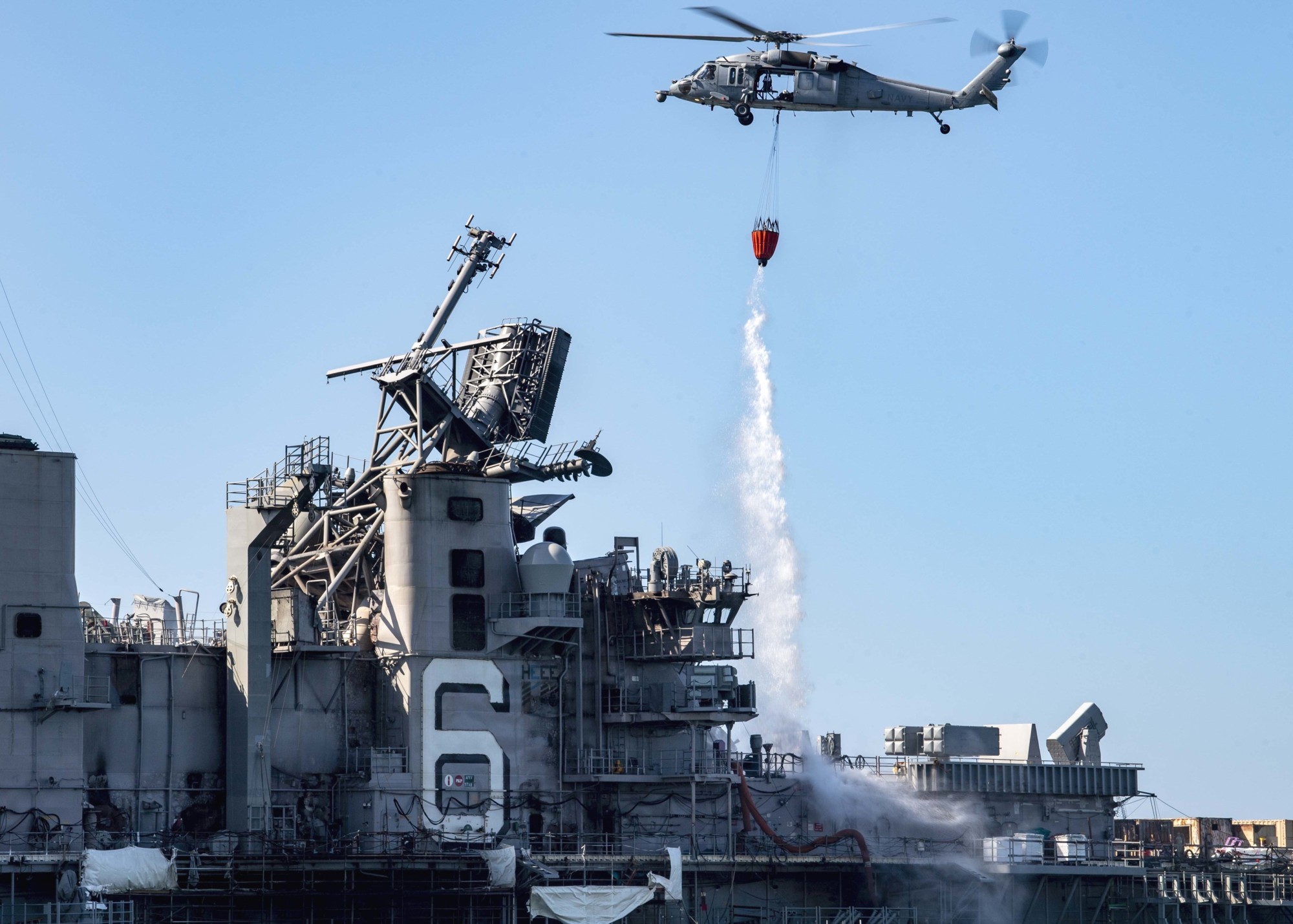 uss bonhomme richard lhd-6 fire naval base san diego amphibious assault landing ship helicopter dock 106