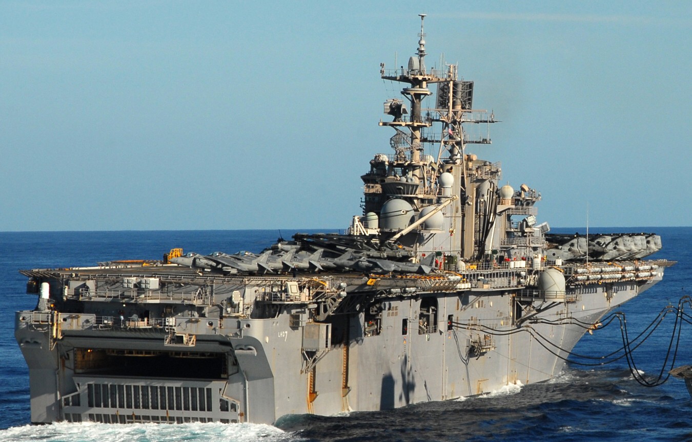lhd-7 uss iwo jima wasp class amphibious assault ship dock landing helicopter us navy hmm-264 marines 50