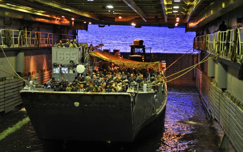 Austin class amphibious transport dock LPD-7 USS Cleveland well deck LCU