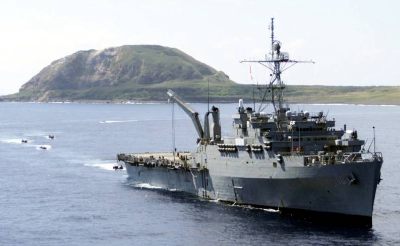 LPD-10 USS Juneau off Iwo Jima Mount Suribachi 2002