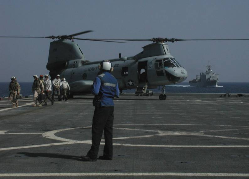 LPD-12 USS Shreveport CH-46E Sea Knight flight deck