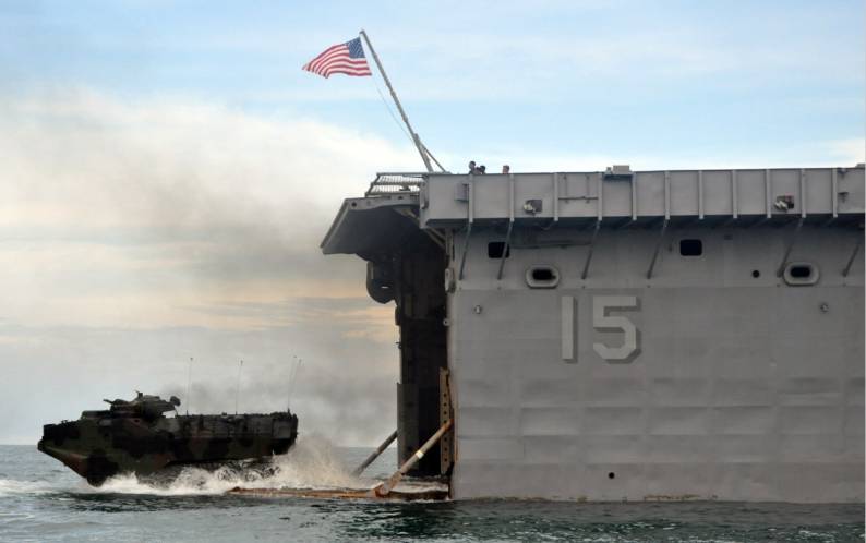 LPD-15 USS Ponce AAV leaves well deck