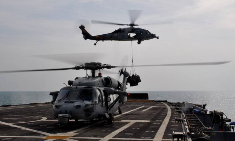 LPD-15 USS Ponce MH-60S Sea Hawk HSC-12 Golden Falcons flight deck