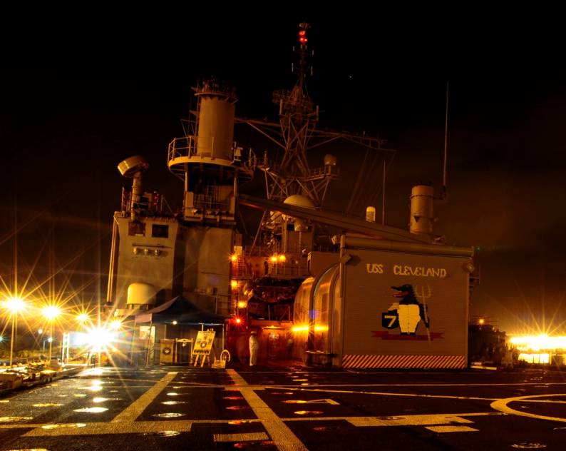 LPD-7 USS Cleveland flight deck night