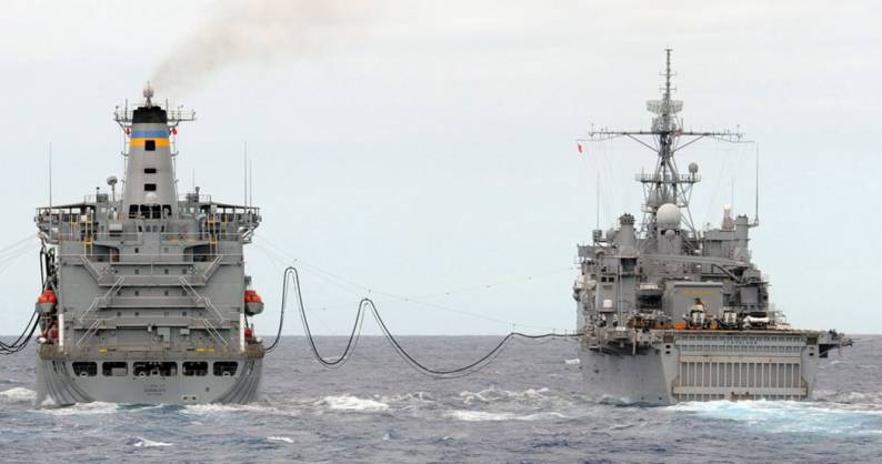 LPD-7 USS Cleveland replenishment with USNS Guadelupe T-AO 200