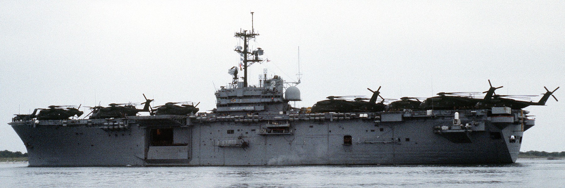 lph-2 uss iwo jima class amphibious assault ship landing platform helicopter us navy departing morehead city 58