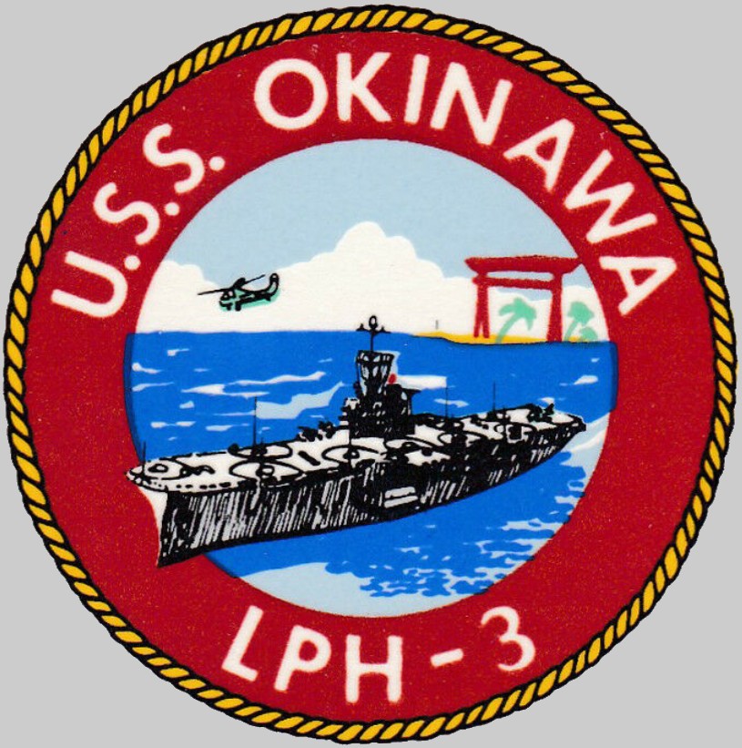 lph-3 uss okinawa insignia crest patch badge iwo jima class amphibious assault ship landing platform helicopter us navy 02c