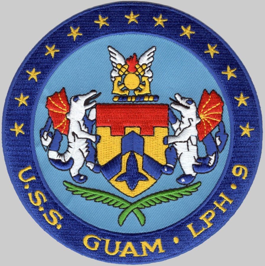 lph-9 uss guam insignia crest patch badge iwo jima class amphibious assault ship landing platform helicopter us navy 02p
