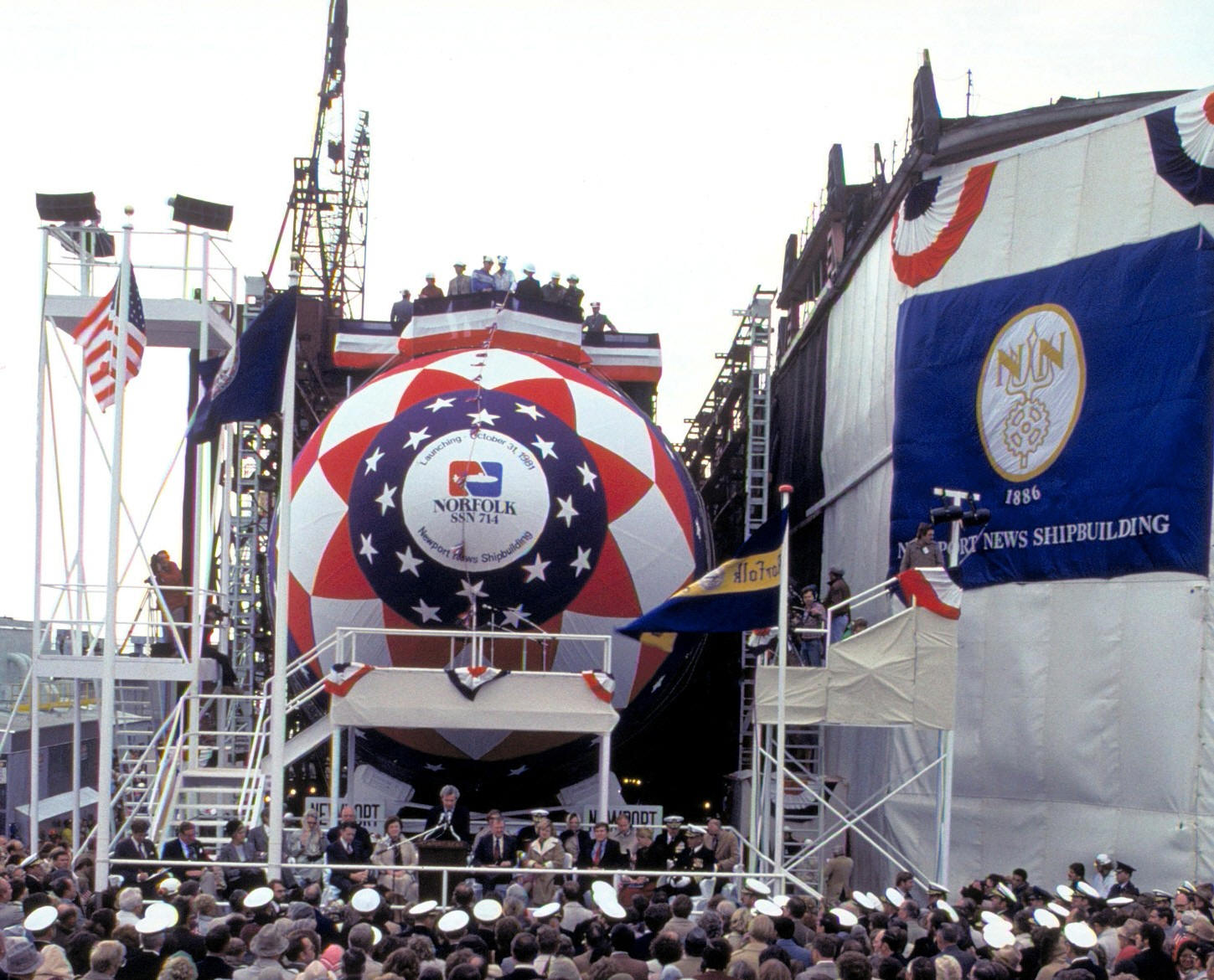 ssn-714 uss norfolk launching ceremony october 1981