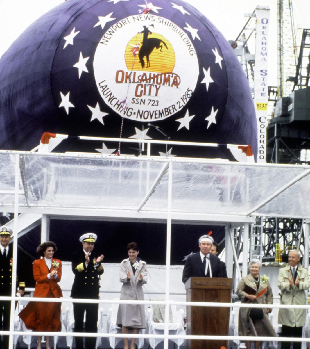ssn-723 uss oklahoma city launching ceremony november 1985