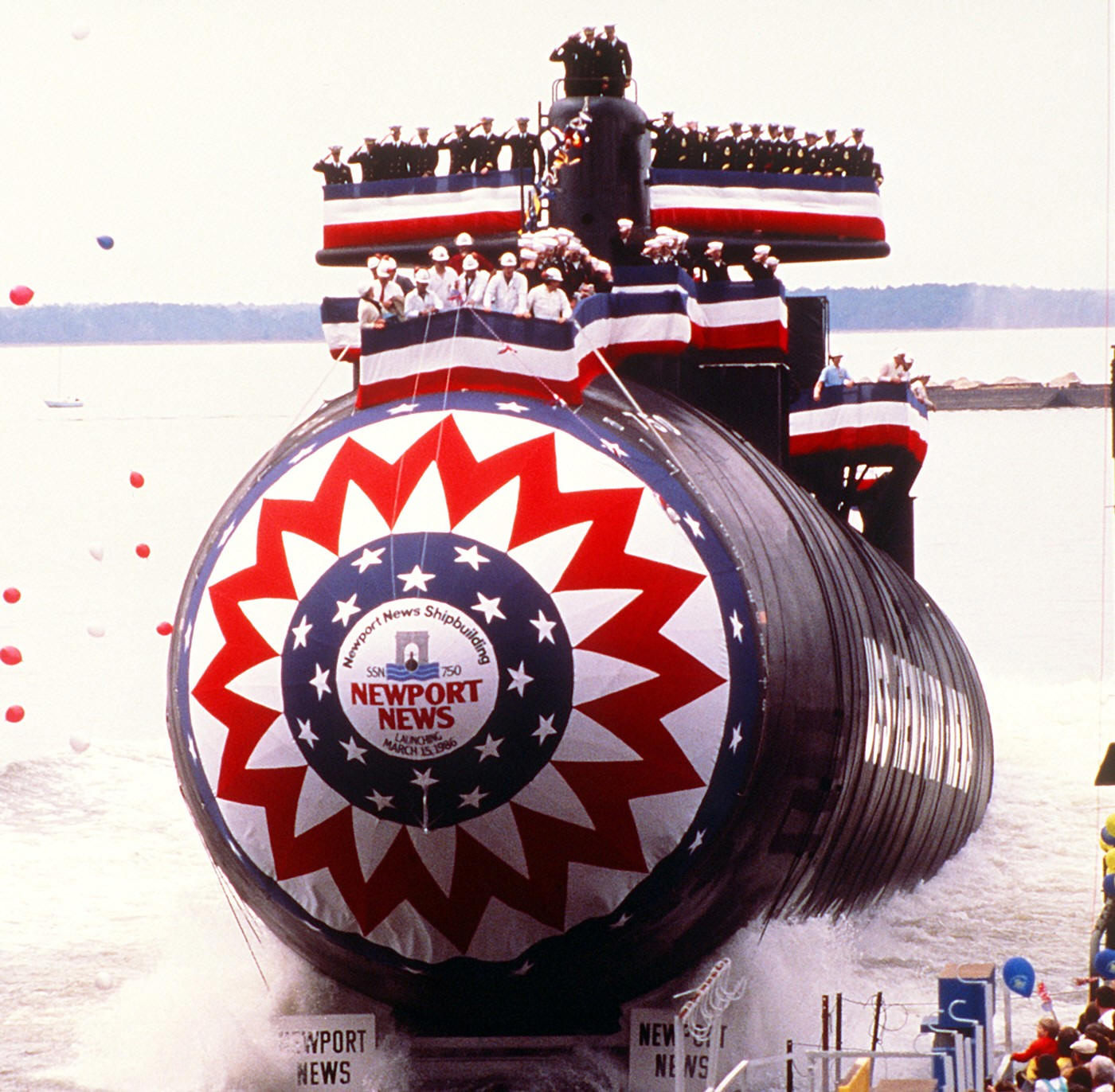 ssn-750 uss newport news launching ceremony march 1986