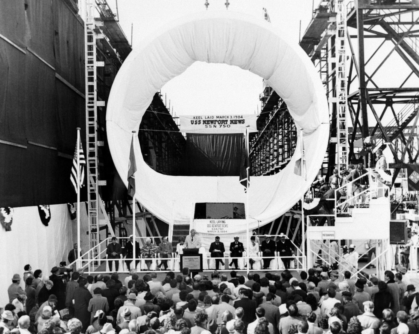 ssn-750 uss newport news keel laying ceremony march 1984