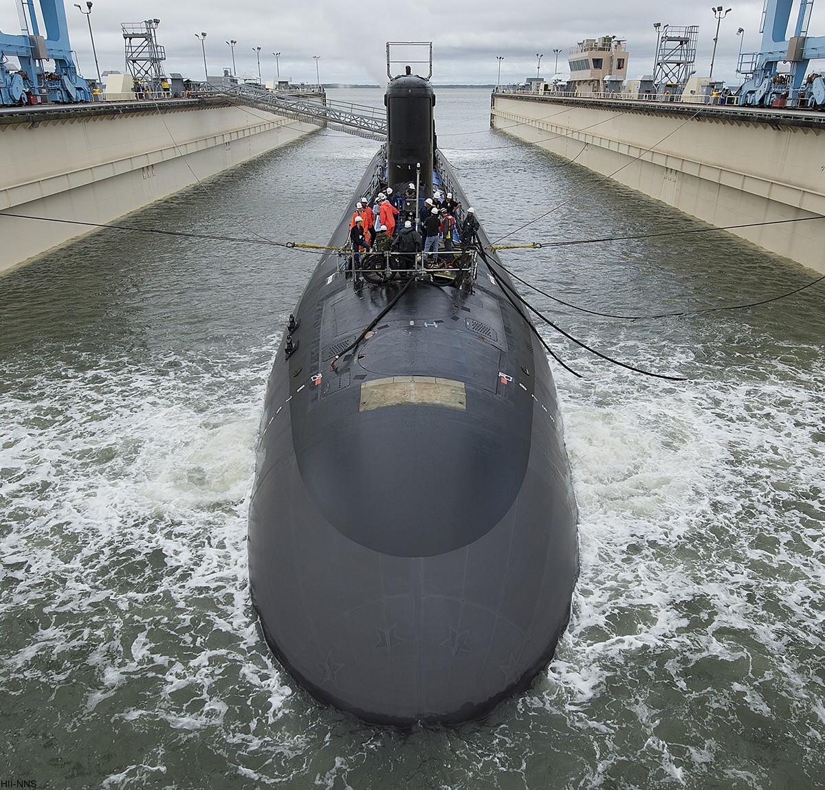ssn-785 uss john warner virginia class attack submarine us navy 25 floating off launch