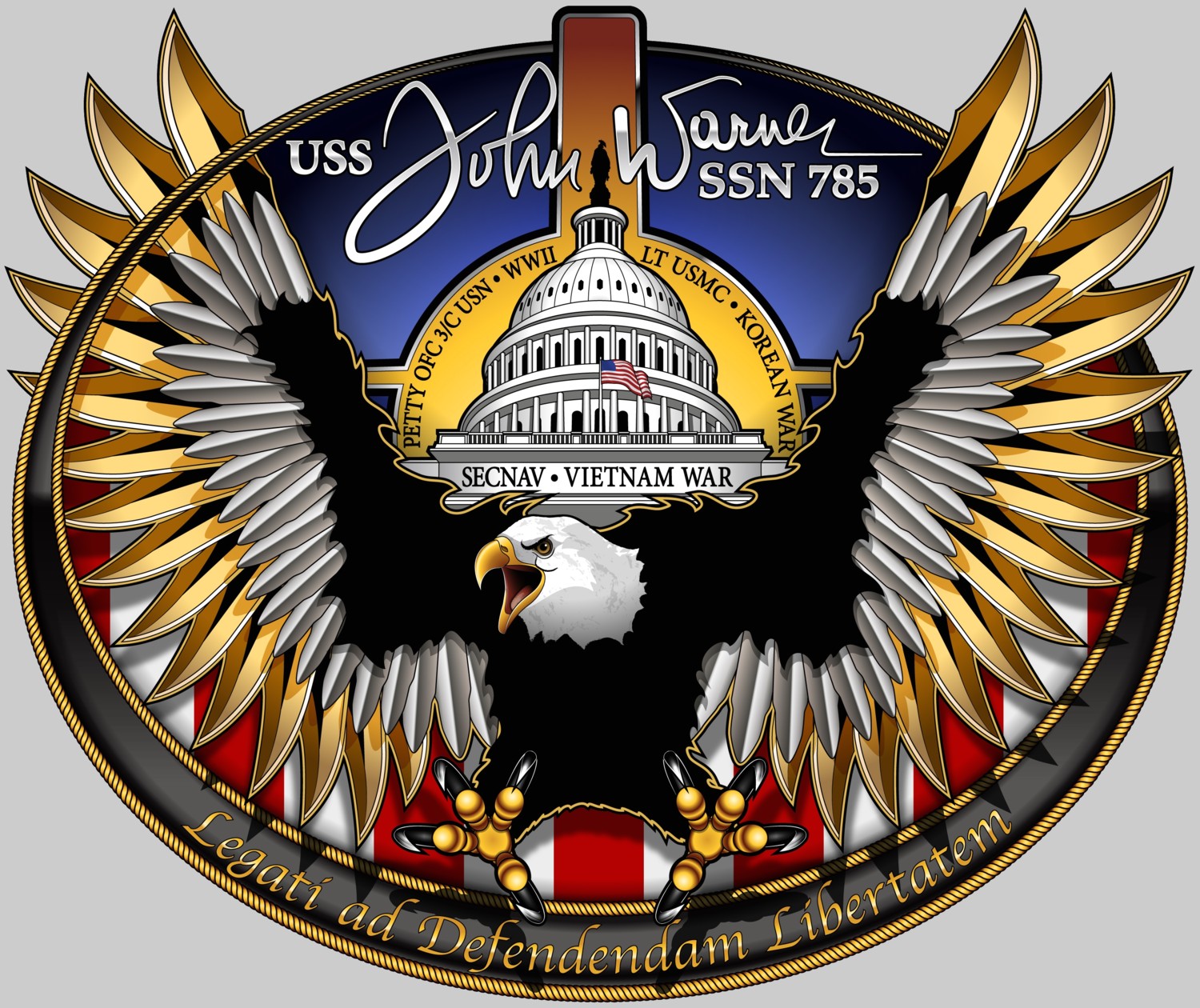 ssn-785 uss john warner insignia crest patch badge virginia class attack submarine us navy 02c