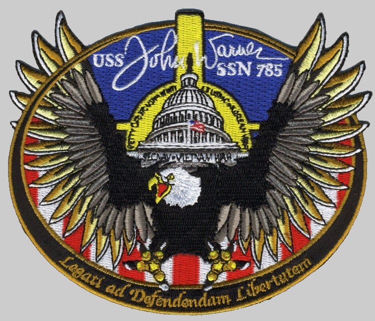 ssn-785 uss john warner insignia crest patch badge virginia class attack submarine us navy 02p